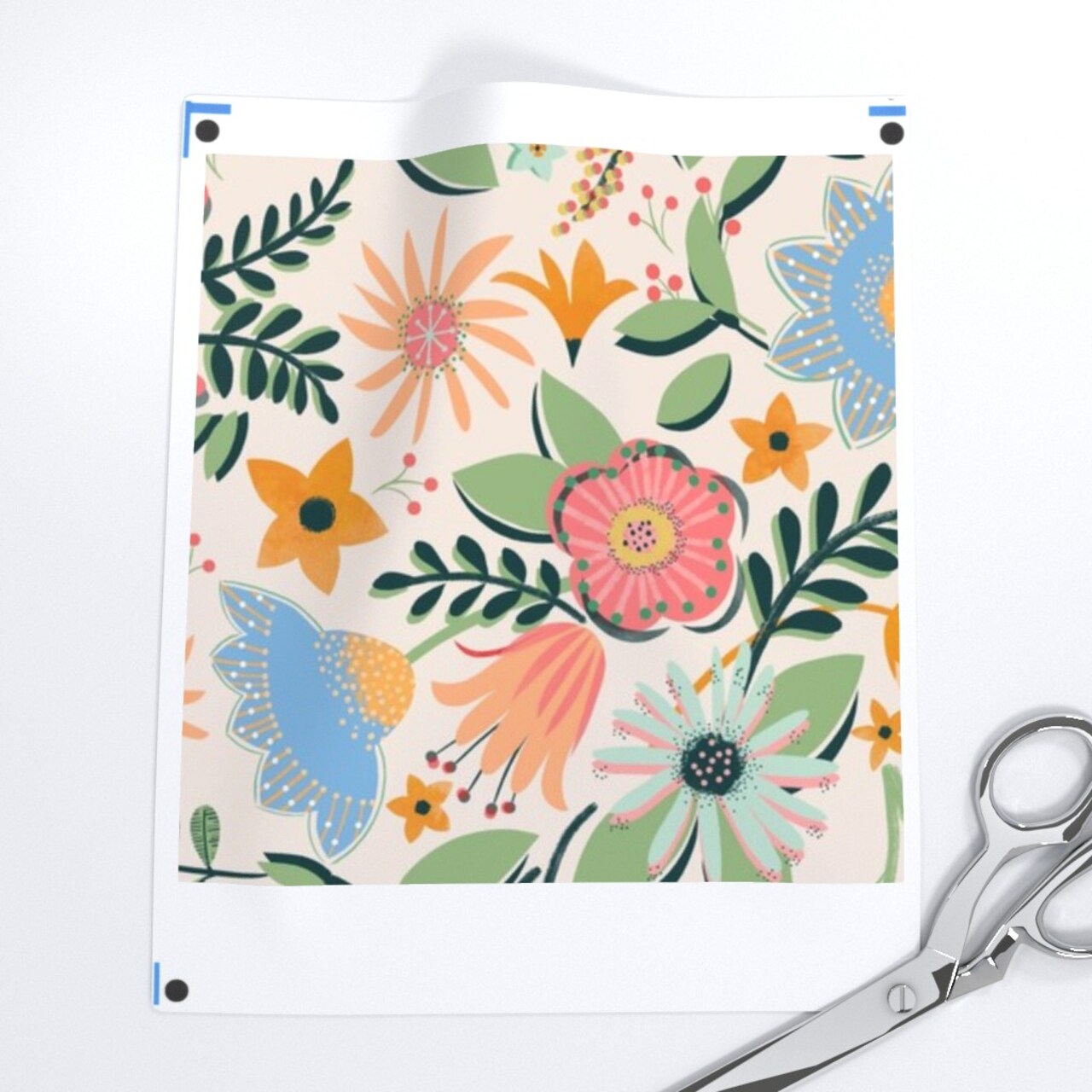 Whimsical Flowers Pink Blue Green Retro Spring Floral Custom Printed Fabric by Spoonflower Various Fabrics by the Yard or Fat Quarter